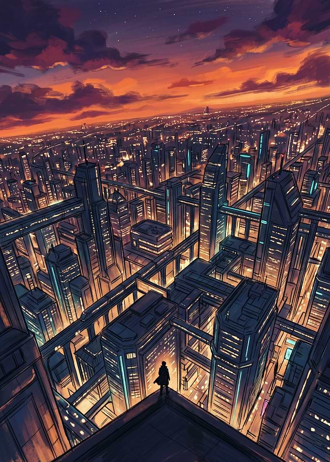 Futuristic Cityscape at Sunset