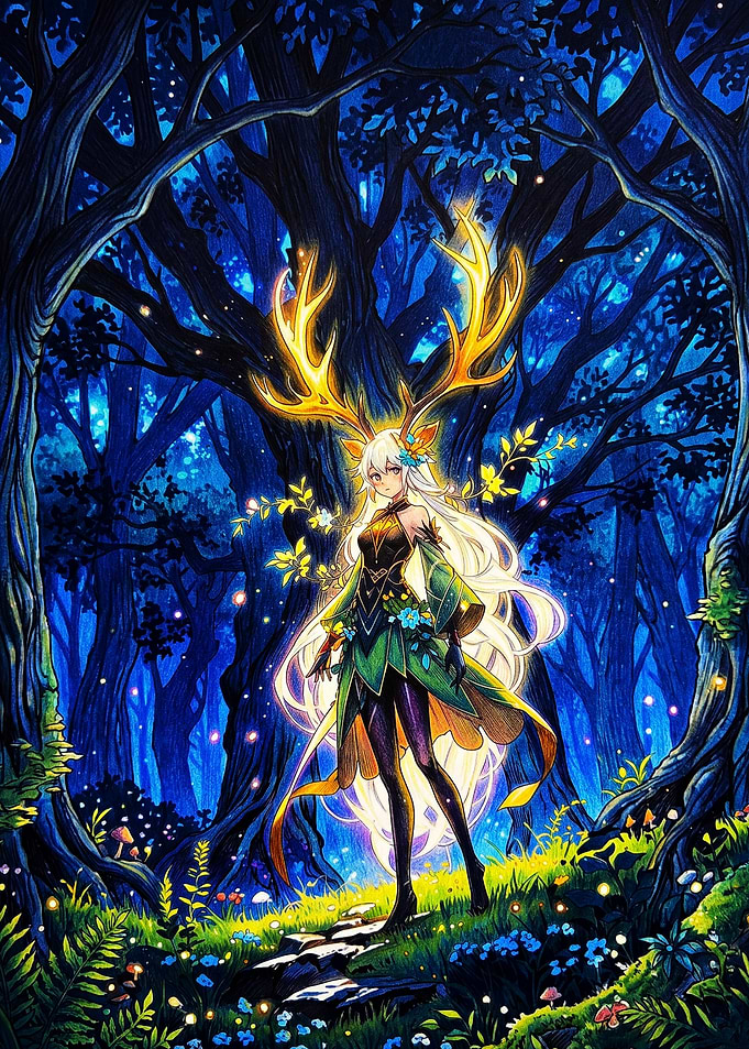 Glowing Forest Spirit with Antlers