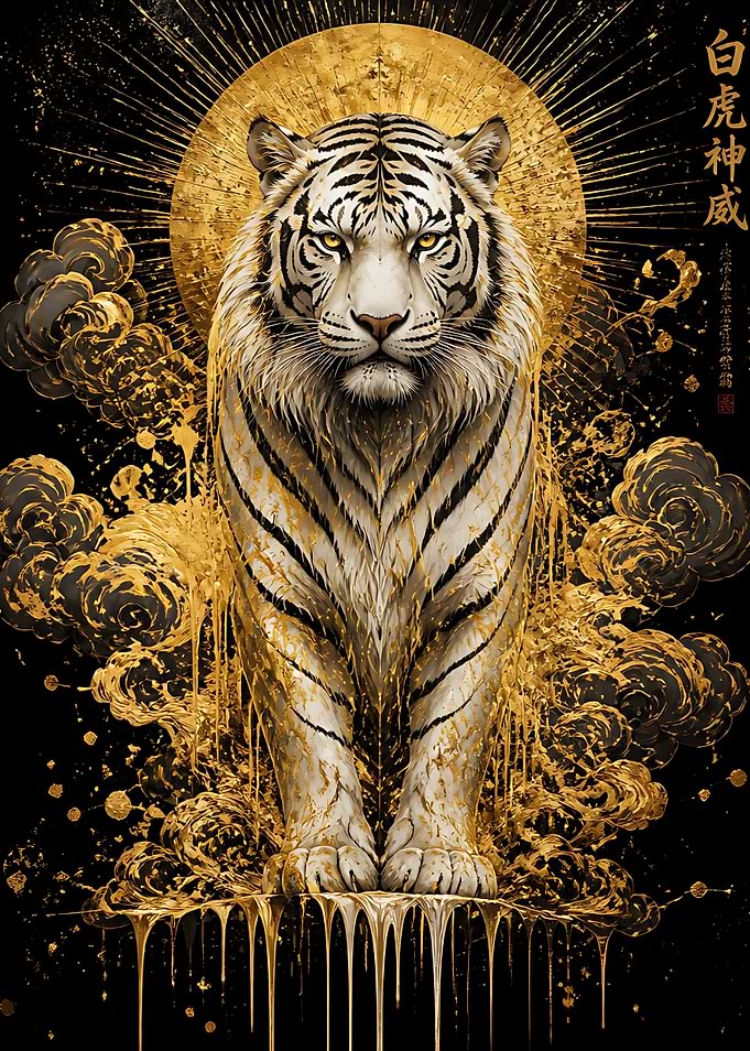 Majestic White Tiger with Golden Aura