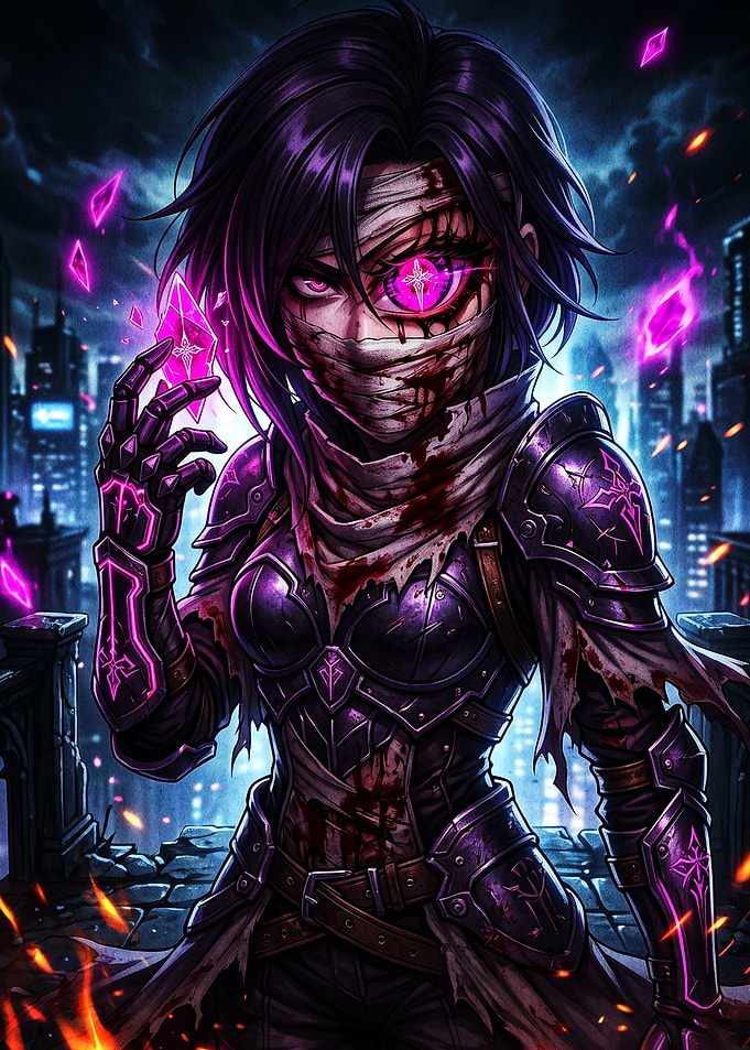 Dark Fantasy Warrior with Glowing Magic