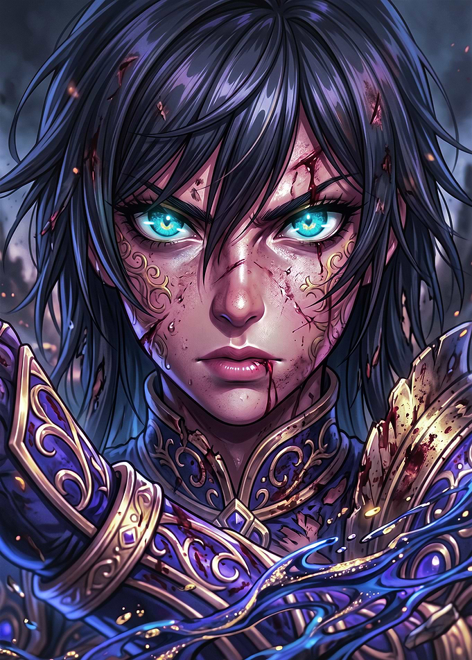 Battle-Scarred Warrior with Glowing Eyes