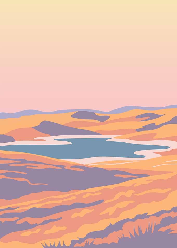 Minimalist Pastel Landscape with Lake
