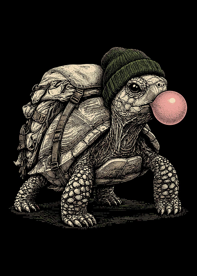 Cool Turtle Traveler with Bubblegum