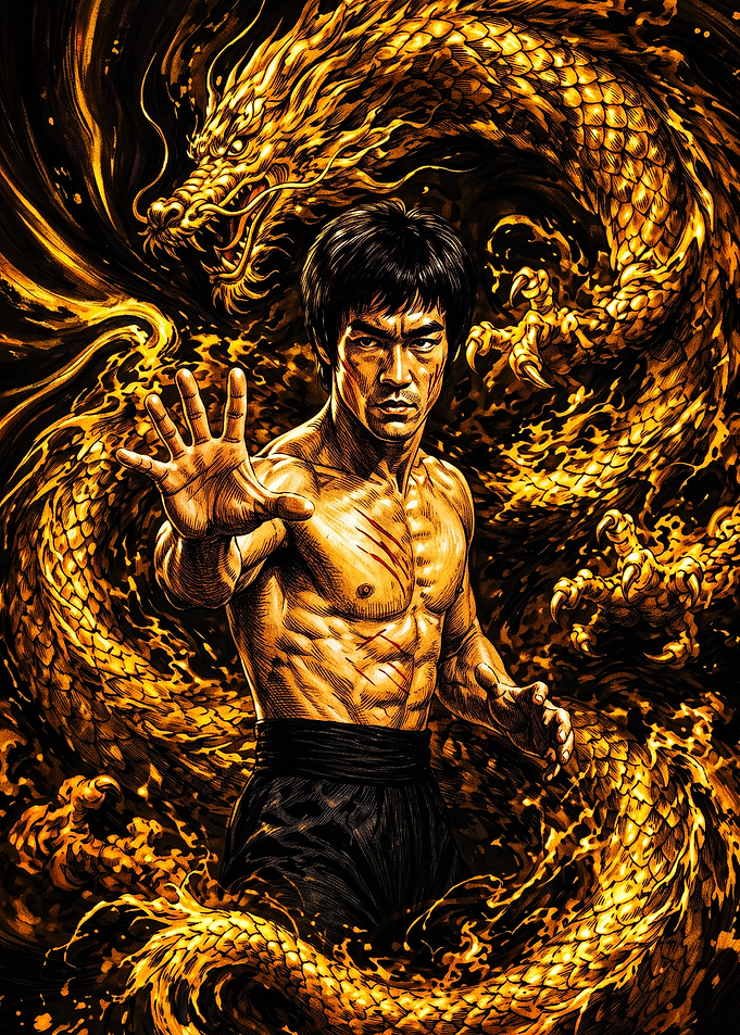 Bruce Lee with Golden Dragon