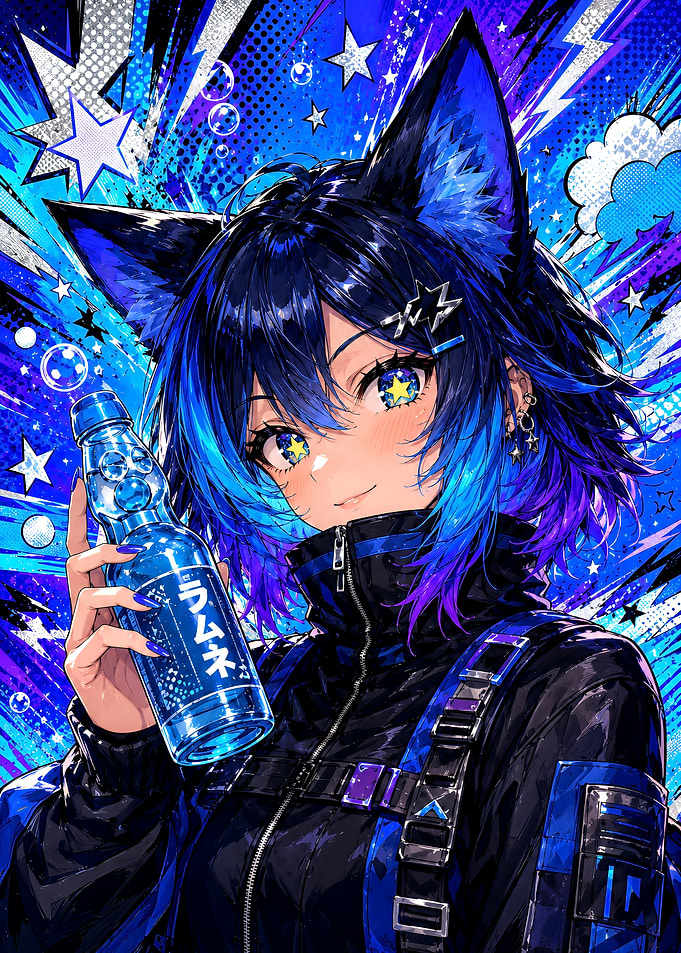 Anime Girl with Ramune Soda
