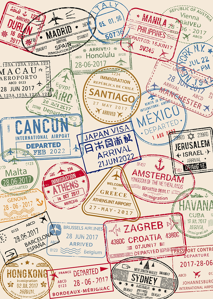 Global Travel Passport Stamp Collage