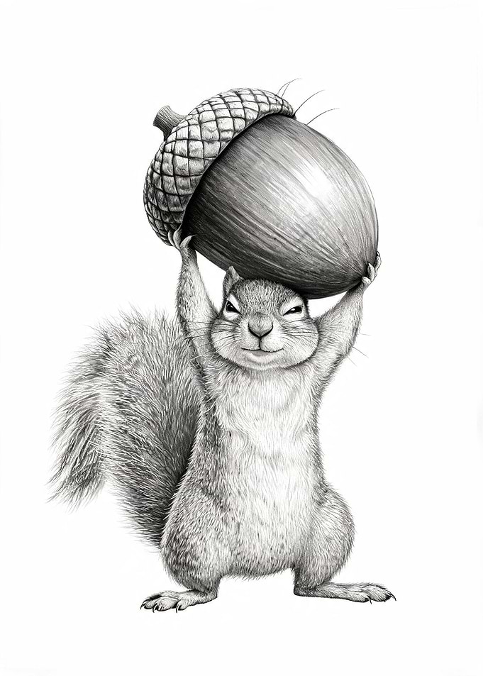 Squirrel Holding a Giant Acorn