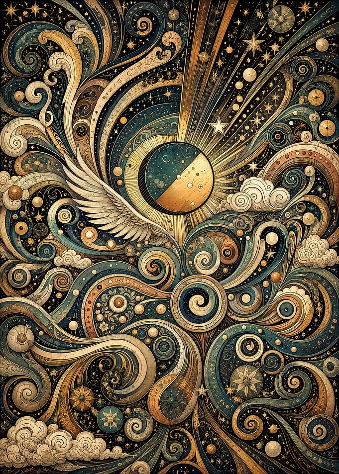 Celestial Winged Cosmic Swirl Art