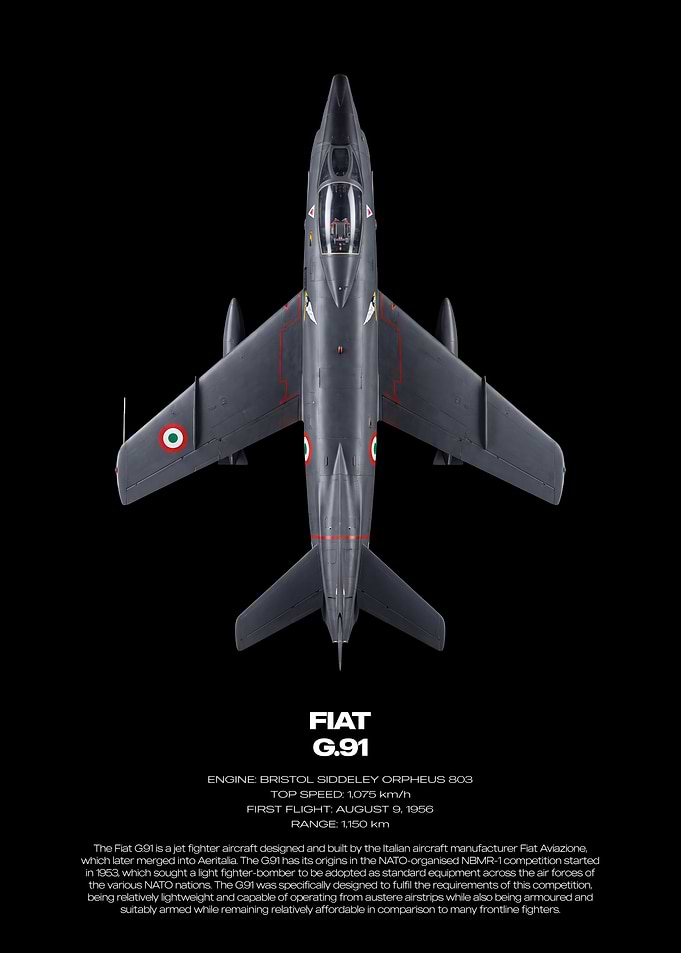 Fiat G.91 Jet Fighter Technical Poster