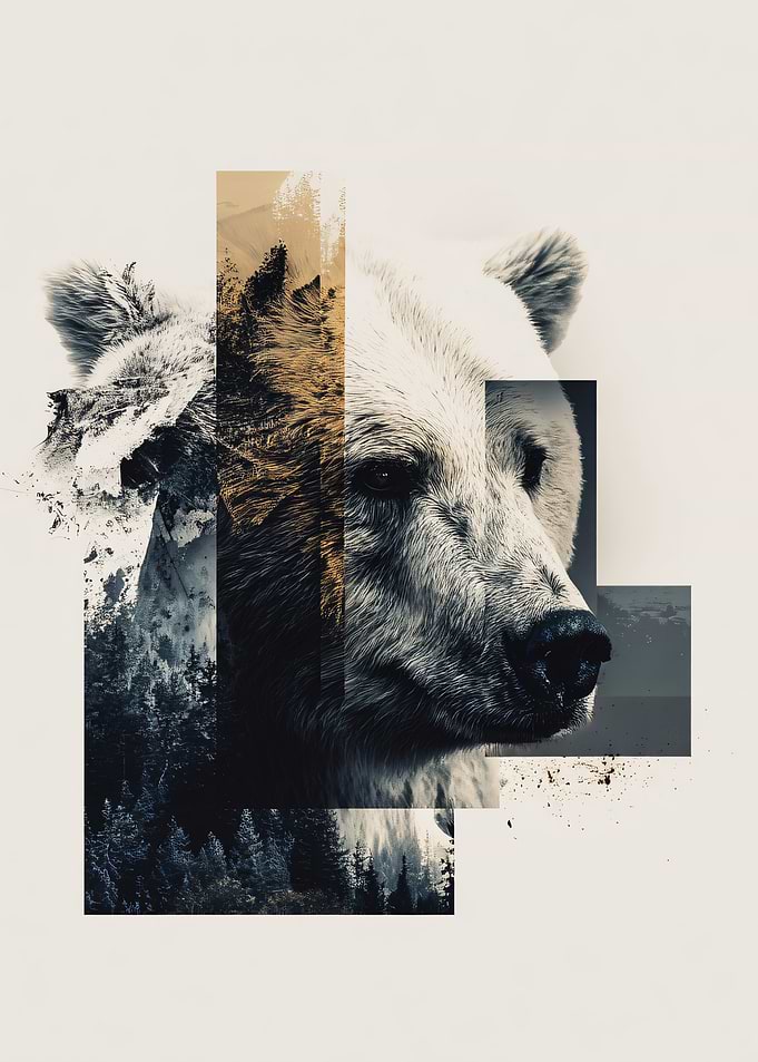 Abstract Bear and Forest Double Exposure