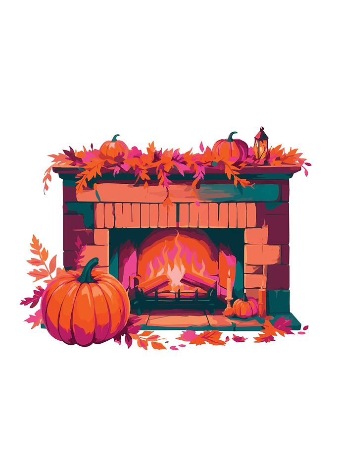 Stone Fireplace with Autumn Garland