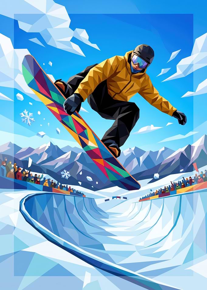 Low Poly Snowboarder in Halfpipe