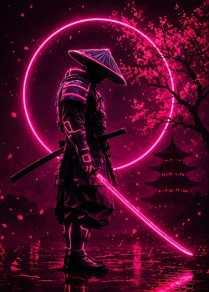 Neon Cyberpunk Samurai Warrior