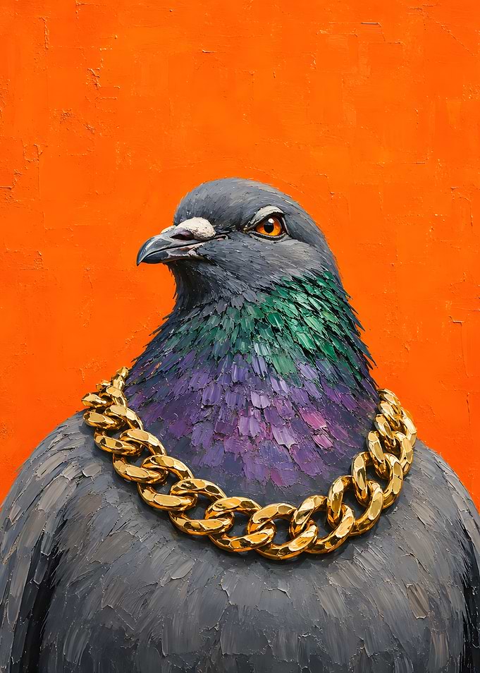 Pigeon Wearing a Gold Chain