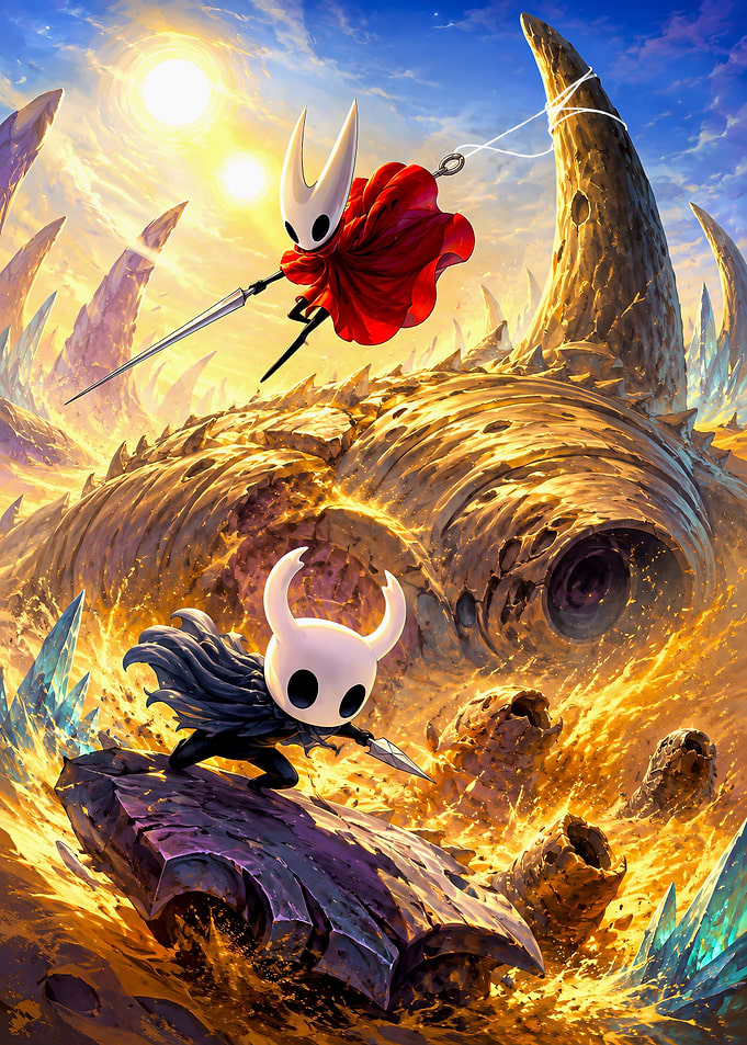 Hollow Knight and Hornet Battle Scene