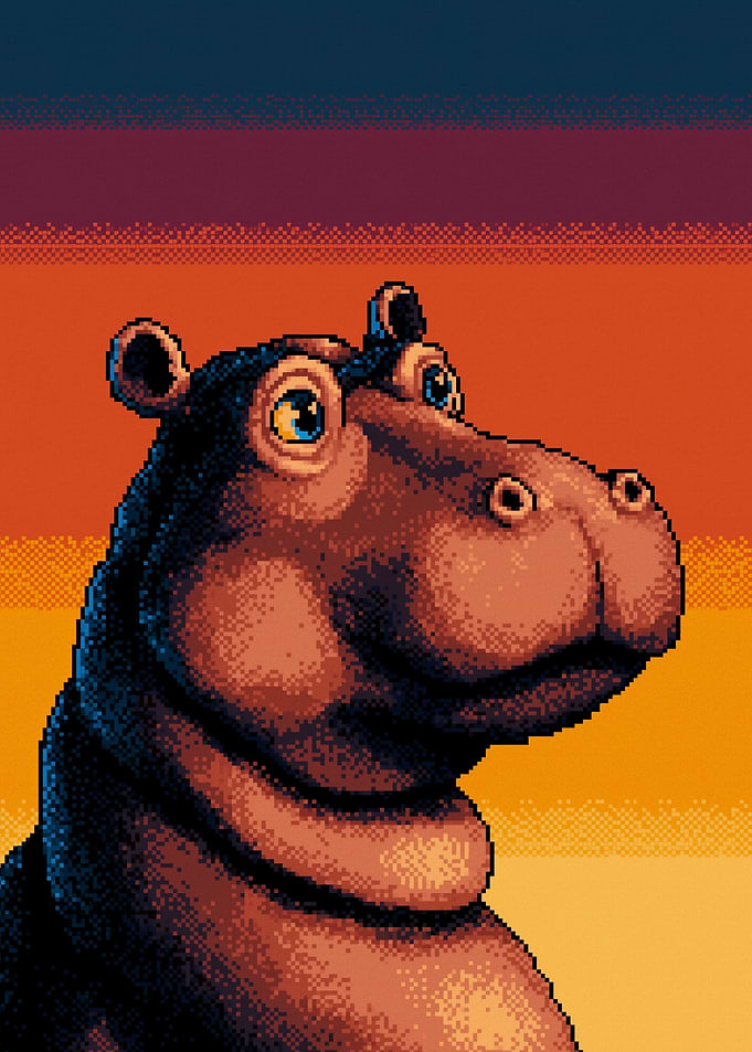 Pixel Art Hippo Portrait