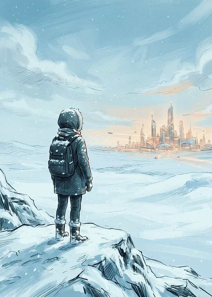 Traveler Looking at Futuristic City