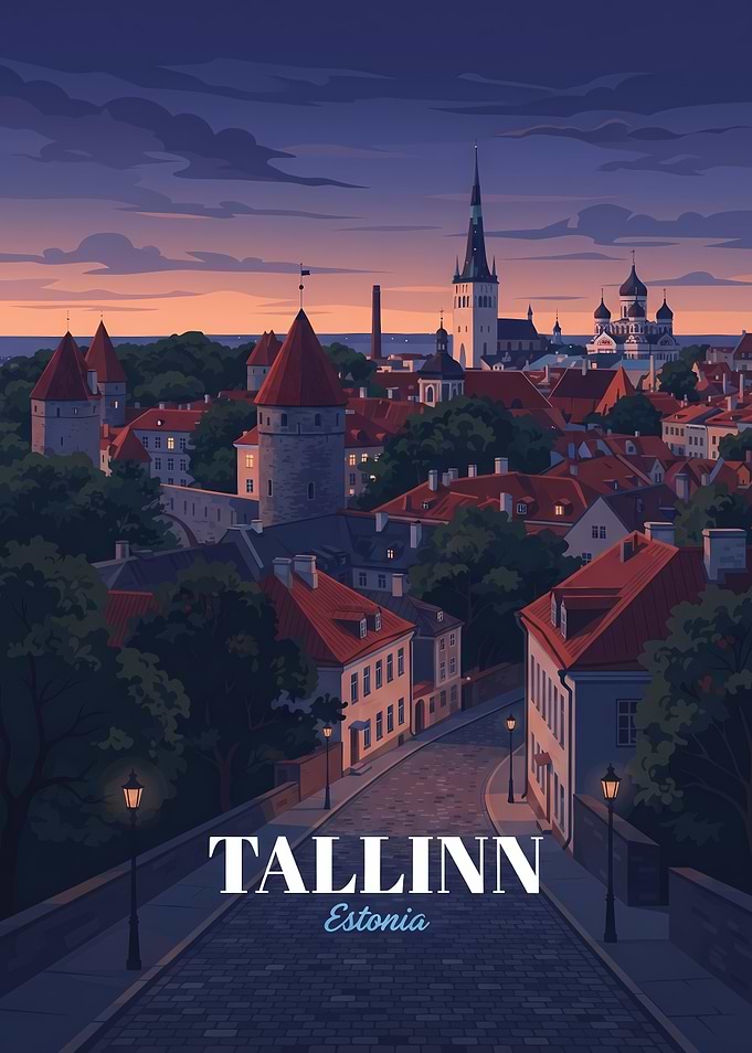 Tallinn Estonia Sunset Travel Poster