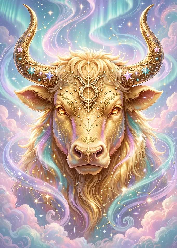 Ethereal Golden Taurus Zodiac Portrait