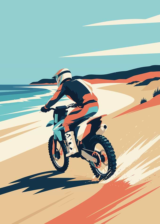 Motocross Rider on Sandy Beach
