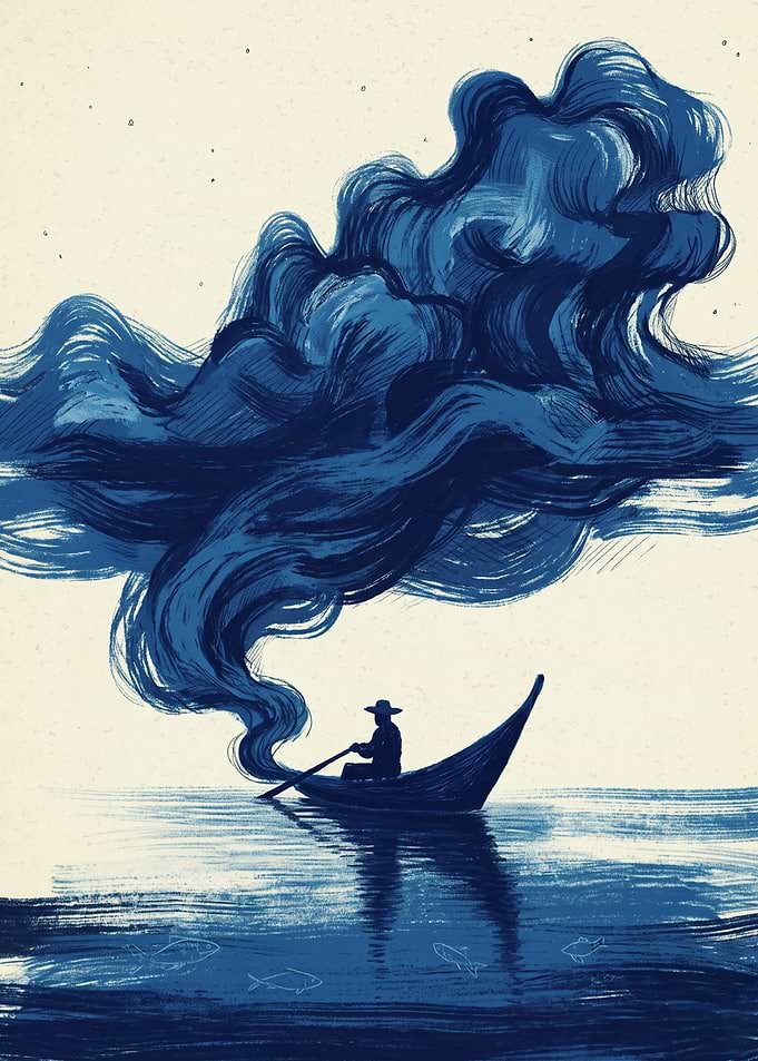 Boat Man And Giant Cloud Silhouette