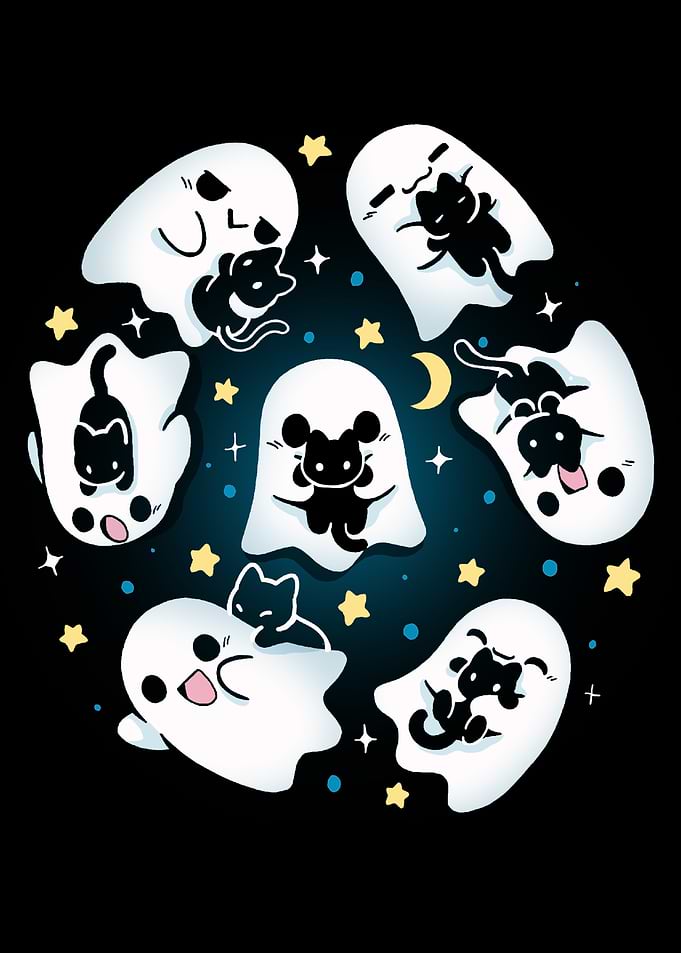 Cute Black Cats Wearing Ghost Costumes
