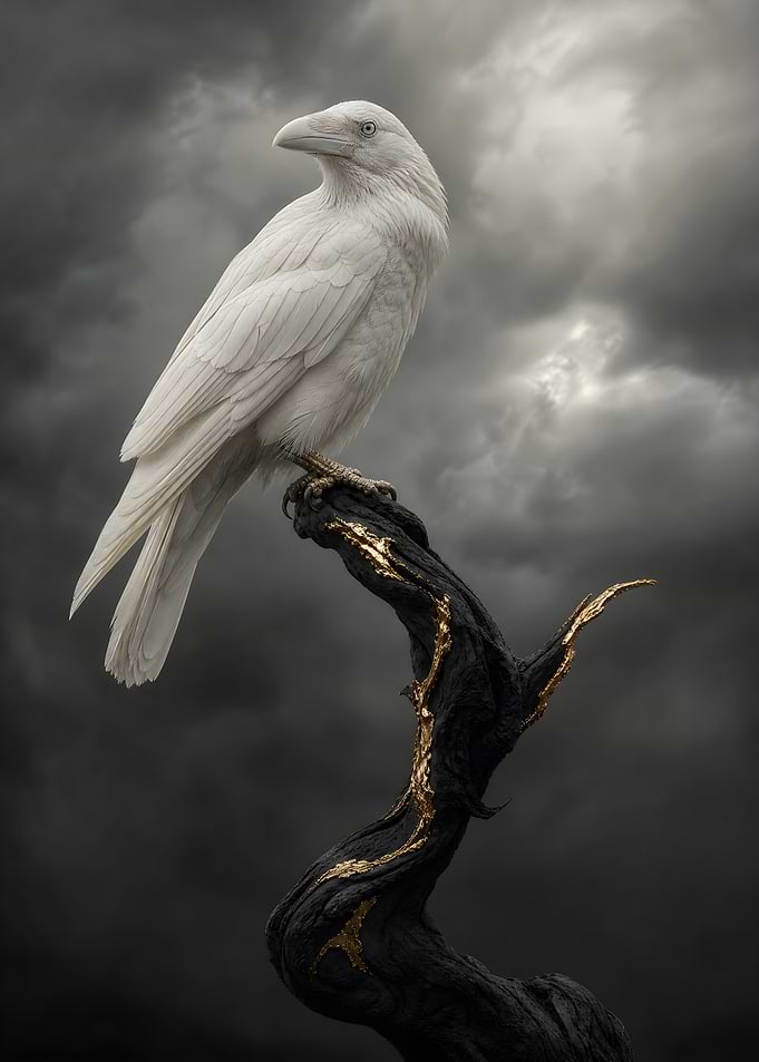 White Raven on Gilded Branch