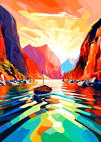 Vibrant Abstract Fjord Landscape