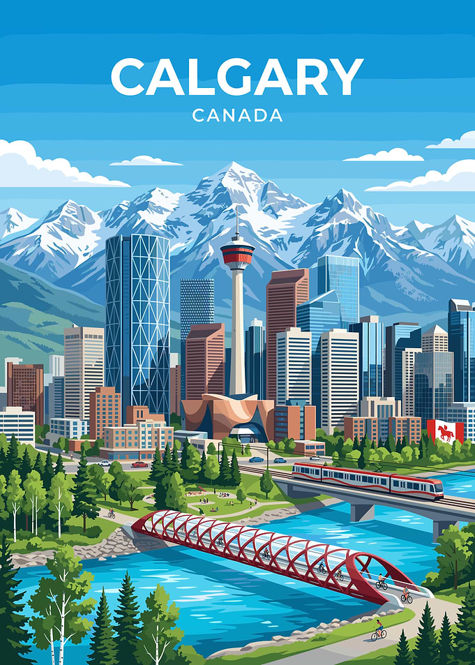 Calgary Canada Cityscape Travel Poster