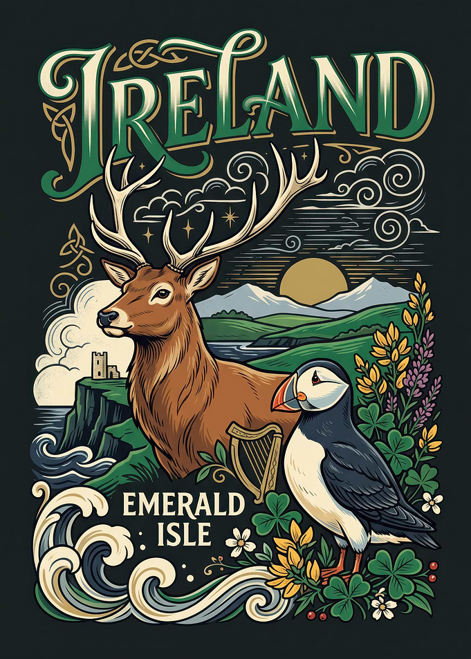 Ireland Emerald Isle Vintage Poster