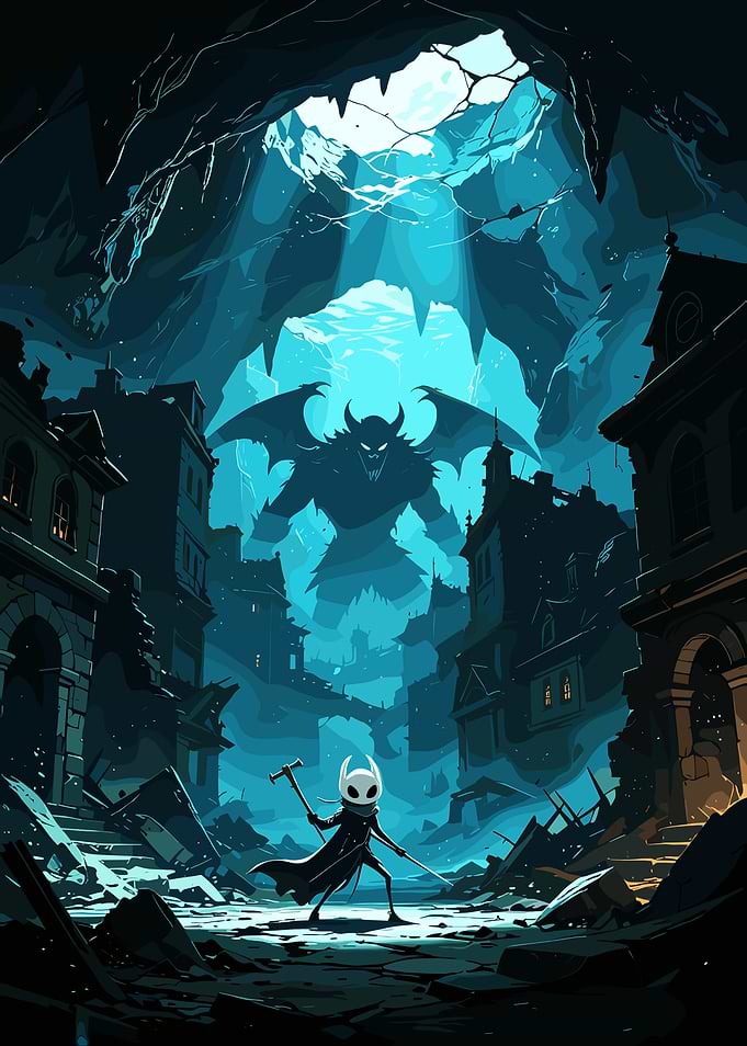 Hollow Knight Facing Giant Demon