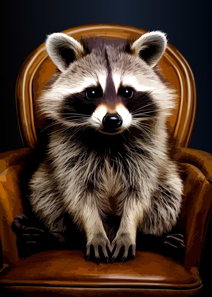 Cute Raccoon Sitting in Leather Chair