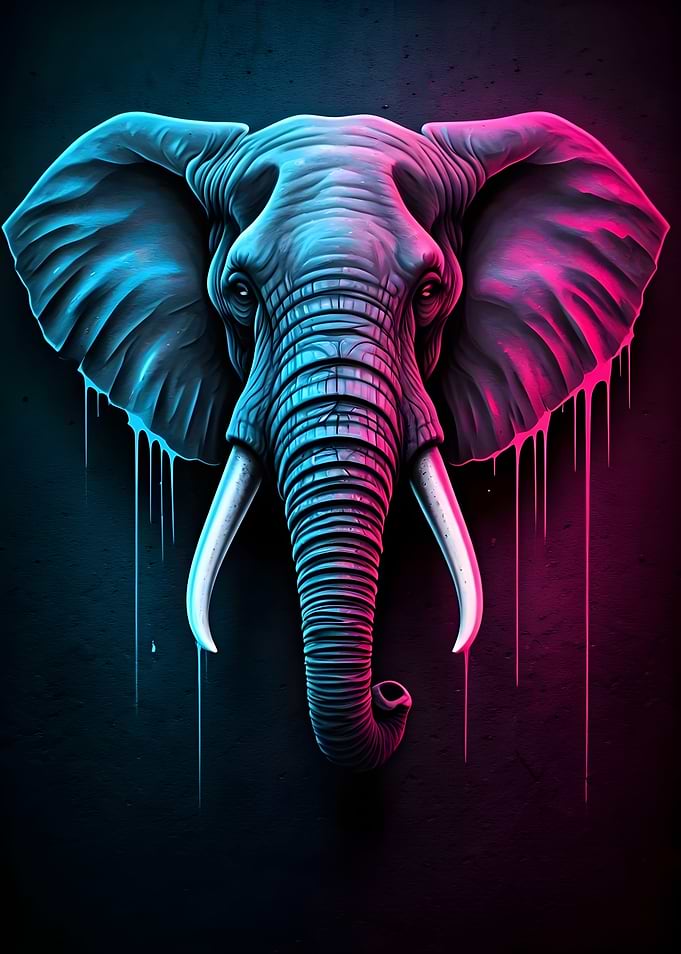 Neon Drip Elephant Portrait