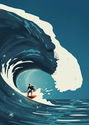 Surfer Inside Giant Face Shaped Wave