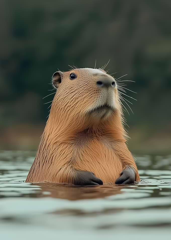Portrait of a Swimming Capybara