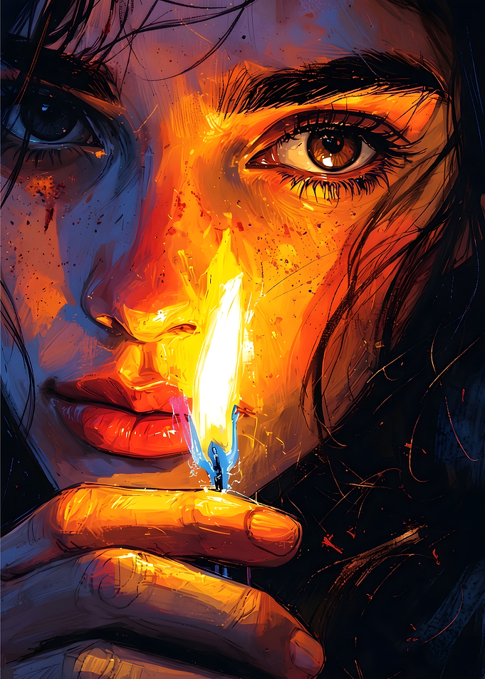 Chiaroscuro Cyber Noir Girl Lighter Neon Portrait