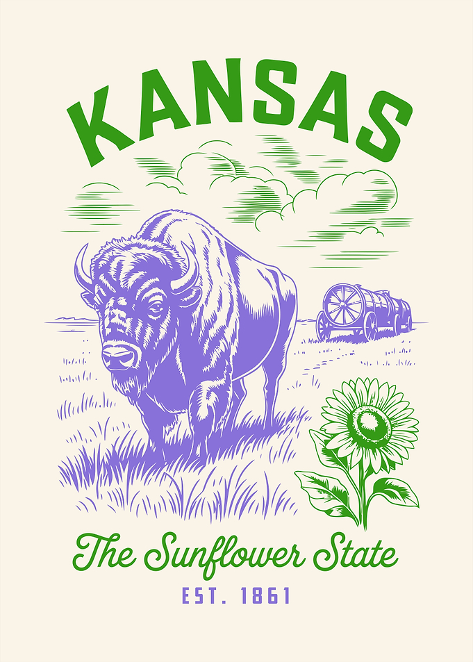 Kansas The Sunflower State Vintage Illustration