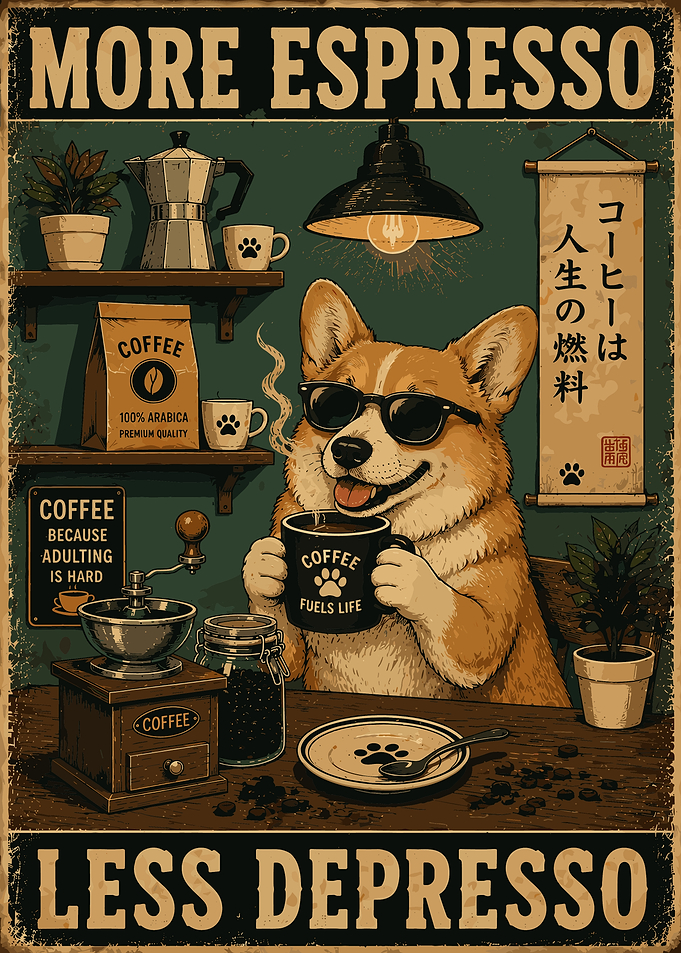 More Espresso Less Depresso Corgi Poster