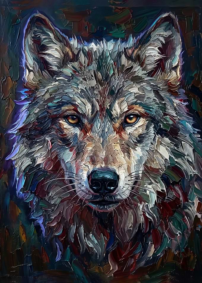 Impressionist Oil Painting of a Wolf poster