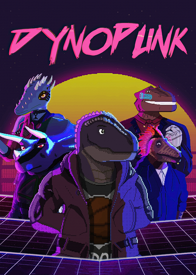 Dynopunk Retro Synthwave Dinosaur Poster