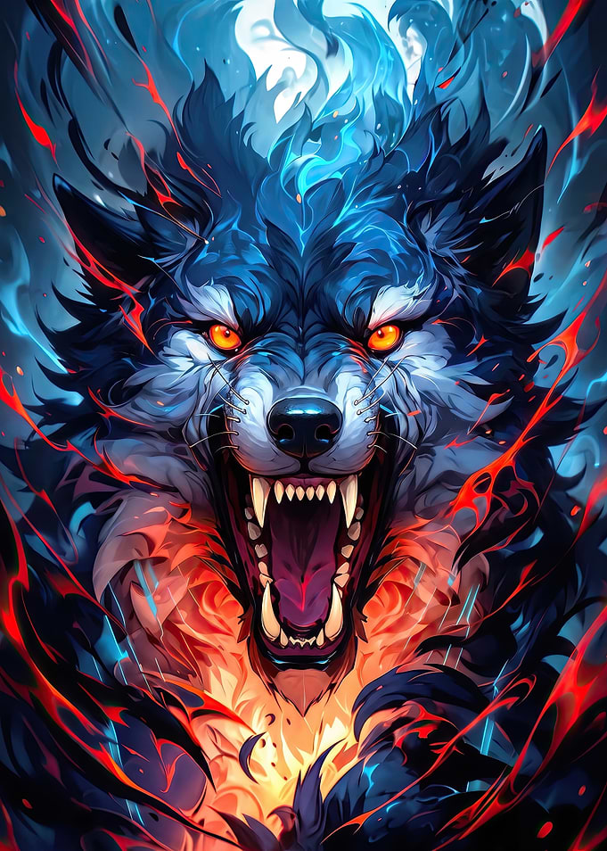 Fierce Wolf with Elemental Fire Aura