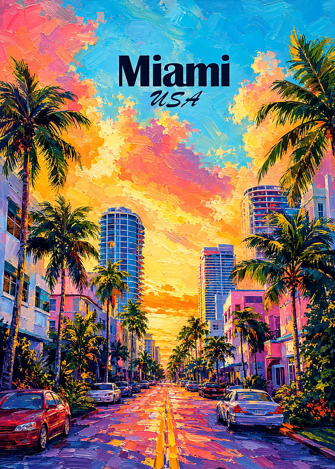 Vibrant Miami Sunset Travel Poster
