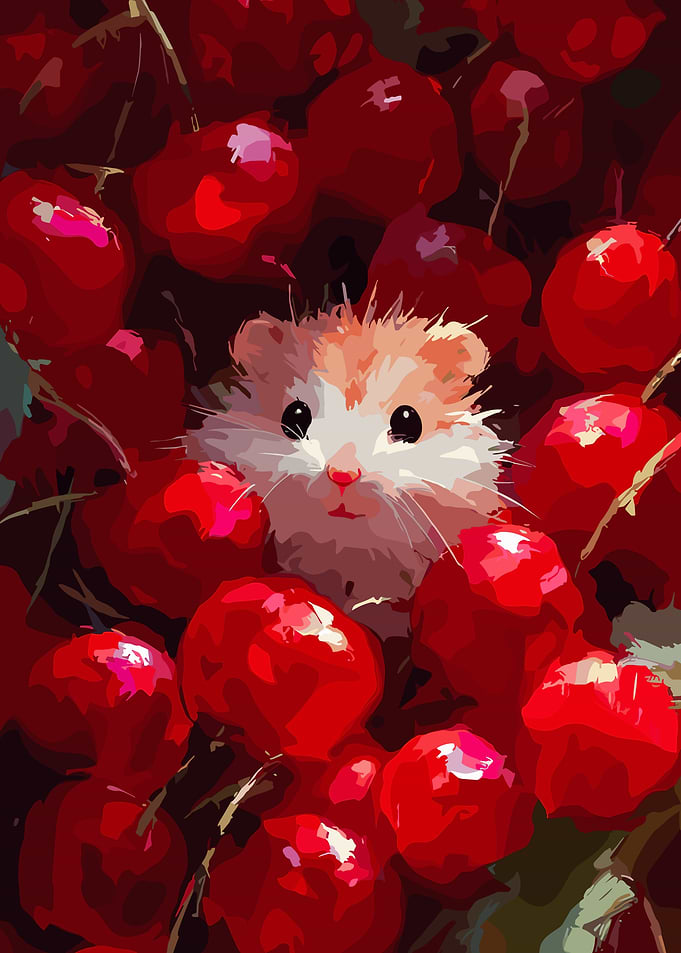 Cute Hamster Hiding in Cherries