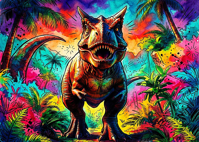 Vibrant Watercolor Carnotaurus Dinosaur