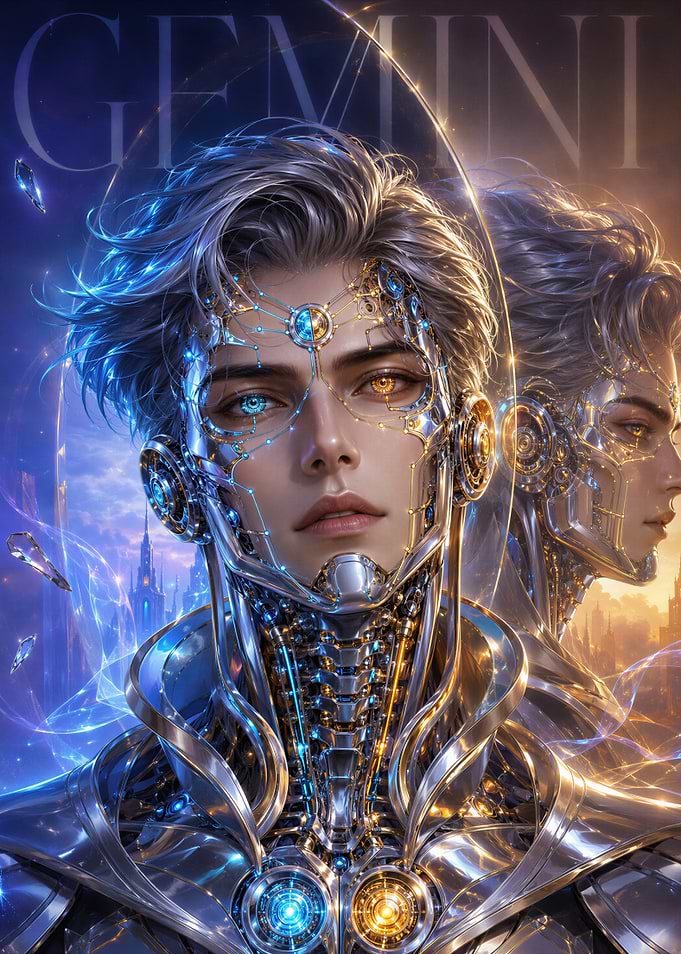 Futuristic Gemini Zodiac Cyborg Portrait