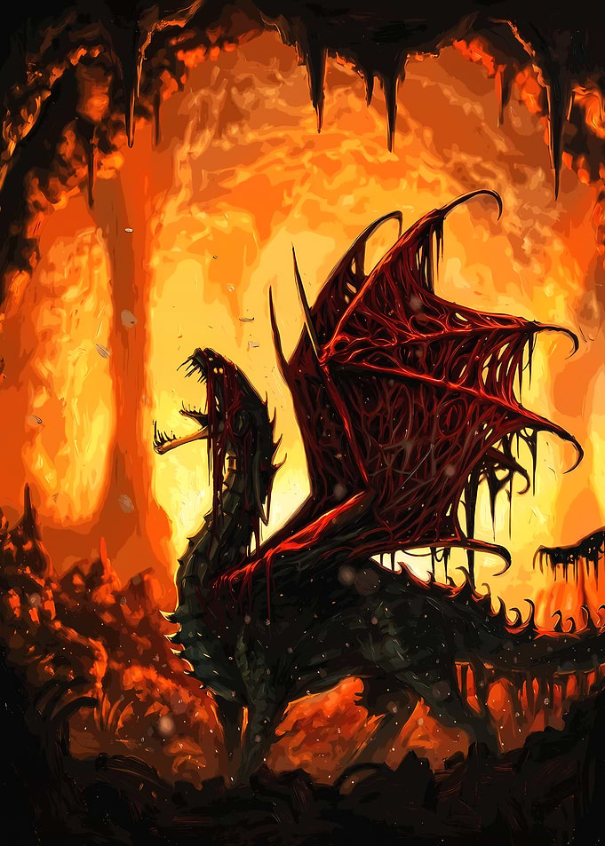 Dark Dragon in Fiery Cavern