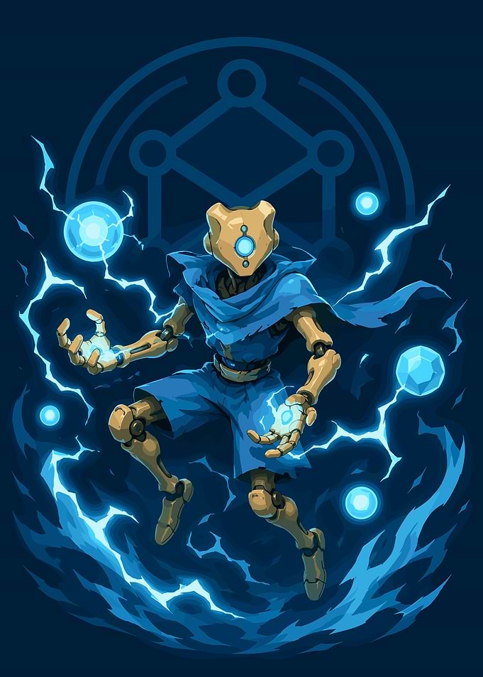 Pixel Art Electric Robot Warrior