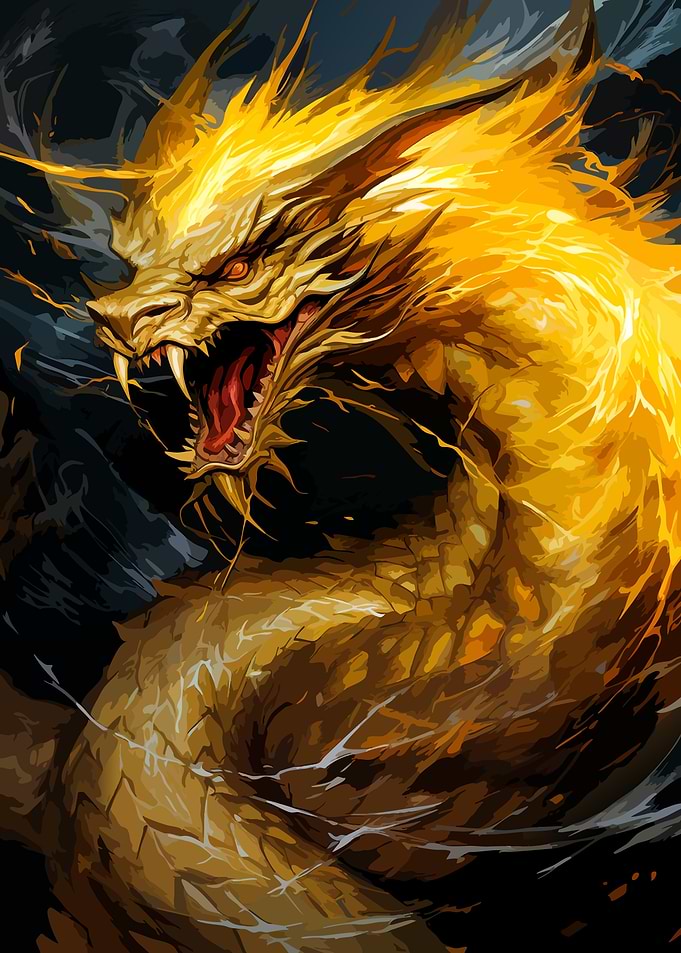 Fierce Golden Dragon Digital Art