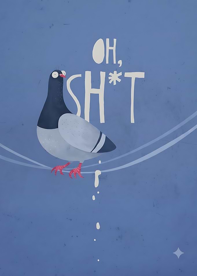 Funny Pigeon Pooping Illustration