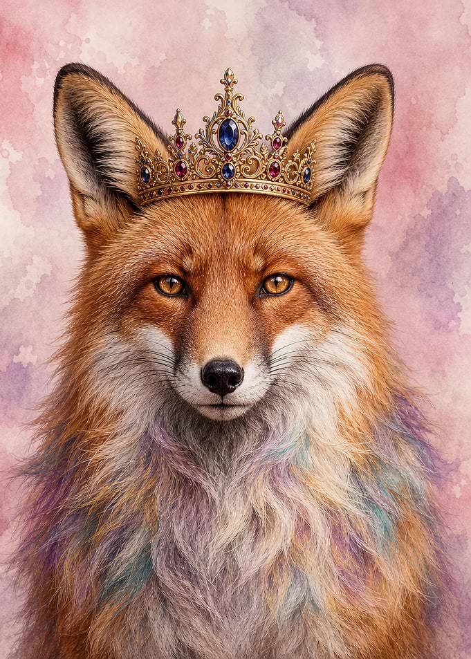 Fox Wall Art — Regal Portrait with Gold Crown